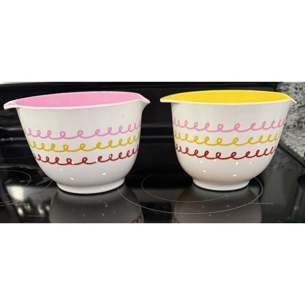 Set of 2 Cake Boss Melamine Countertop Mixing Bowl Icing Pattern 1.8 & 2Qt